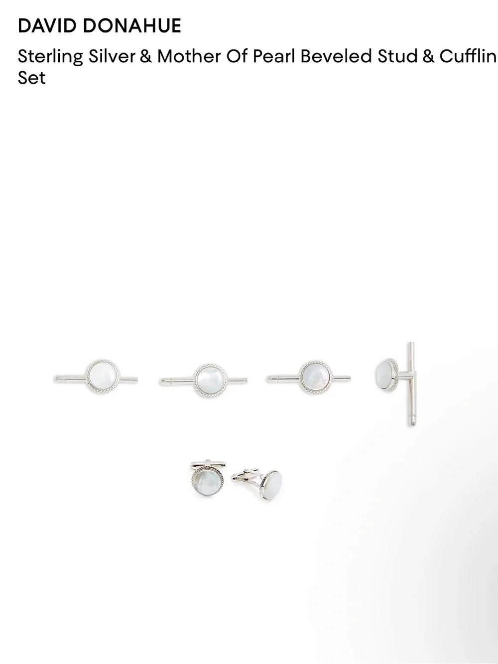 David Donahue Sterling Silver & Mother Of Pearl Beveled Stud & Cufflink Set